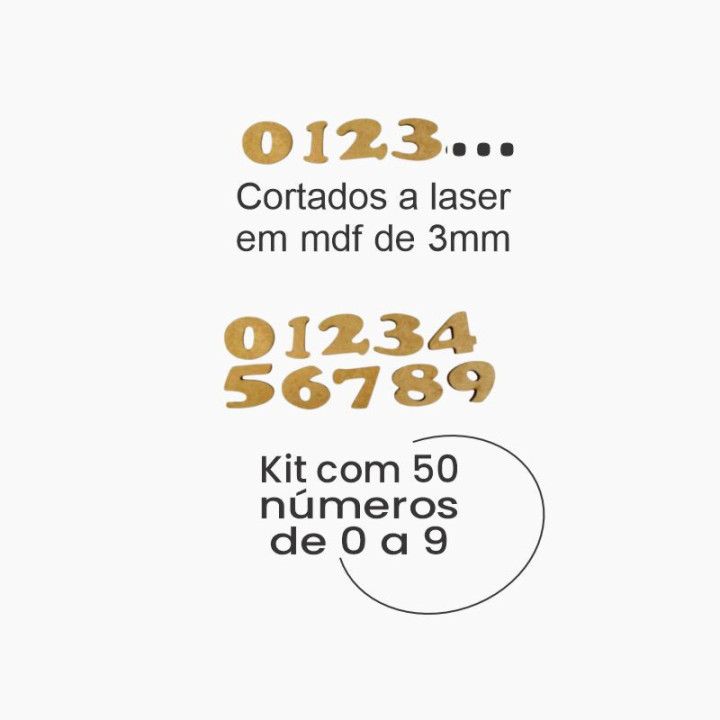 Kit 50 Números em MDF 3mm – 5 Jogos de 0 a 9 | Artesanato e Pintura