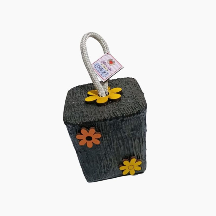 🪨 Peso de Porta Concreto Premium 1,6kg – Floral com Madeira | Acabamento Artesanal