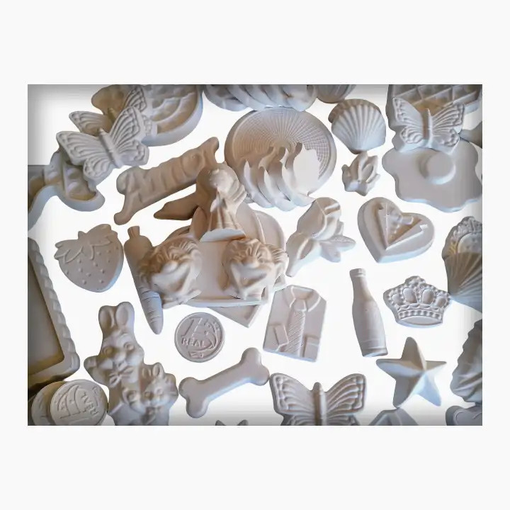 Kit 50 Peças de Gesso | Pintura Infantil Com Tinta e Pincel