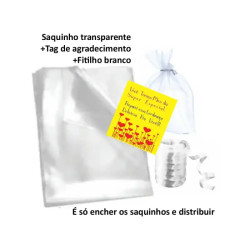 Kit 50 Saquinhos Transparentes Com Tag e Fitilho